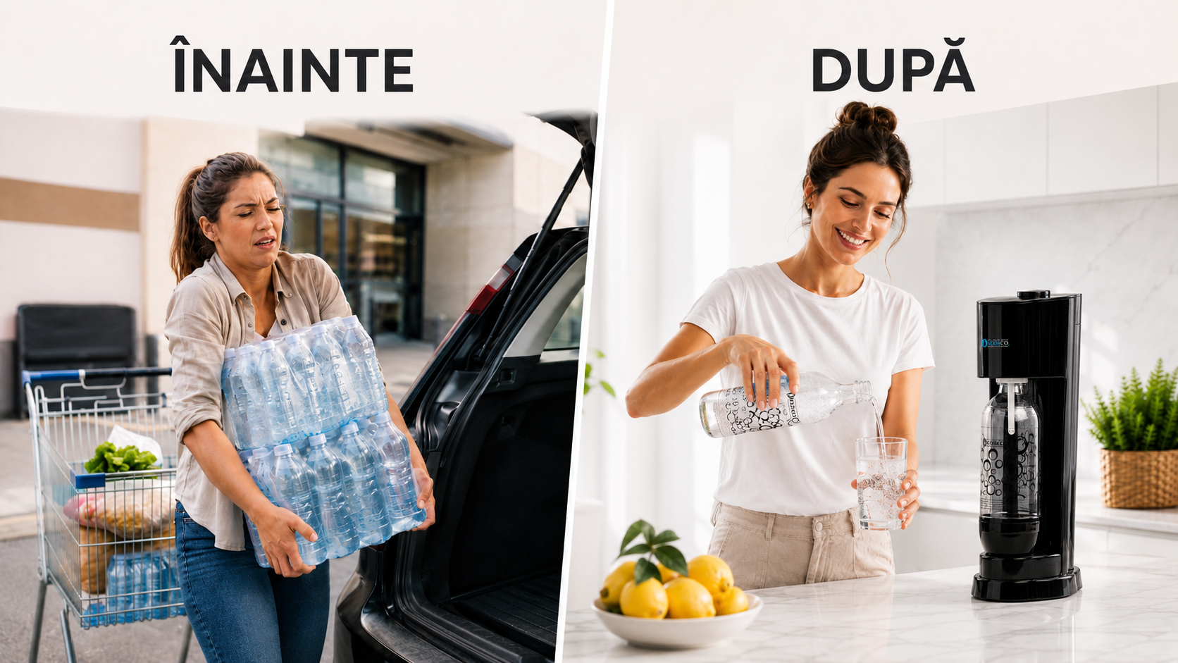Înainte și după: de la sticle de apă îmbuteliată la aparatul SodaCo